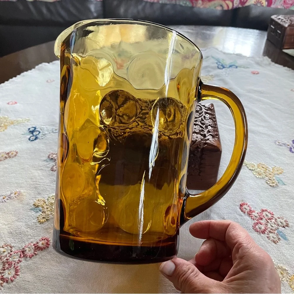 Vintage Hazel Atlas Amber Gold Coin Eldorado  Lipped Ice Tea Pitcher. 64 oz.